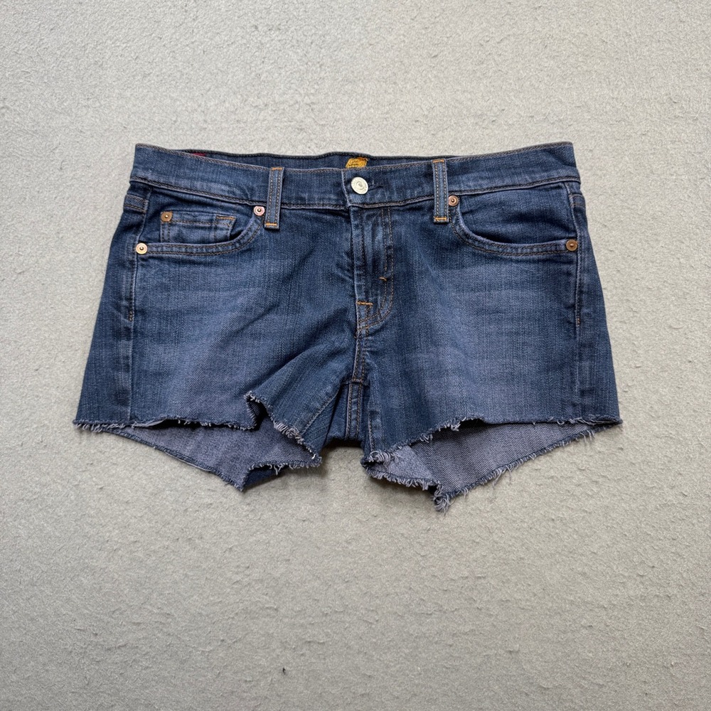 Y2K 7 For All Mankind Shorts Women's 29 Blue Indigo Wash Denim Cut Off Chic USA